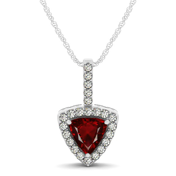 Beautiful Trillion Cut Ruby Halo Necklace