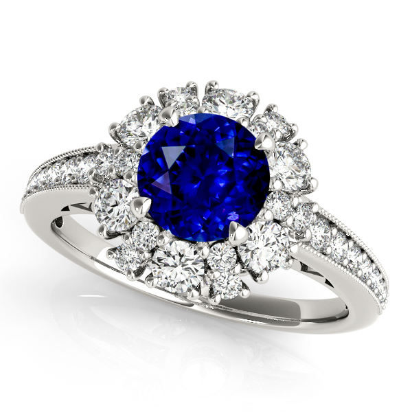Fine Halo Sapphire Engagement Ring White Gold Filigree