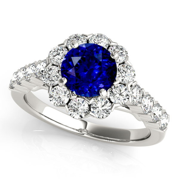 Fine Flower Halo Sapphire Engagement Ring in White Gold