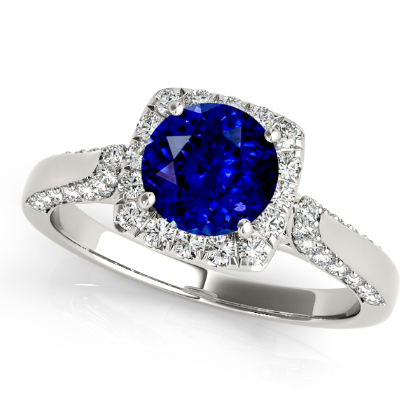 Square Halo Sapphire Engagement Ring in White Gold