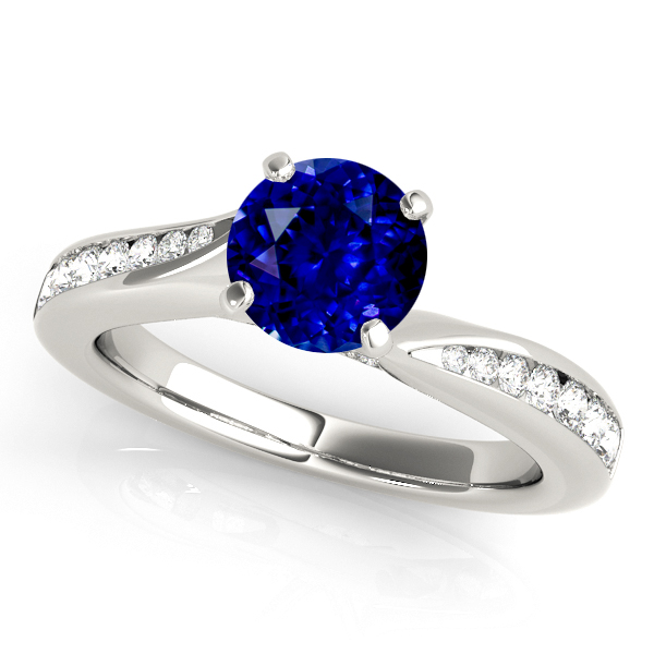 Exquisite Side Stone Sapphire Engagement Ring Curved White Gold