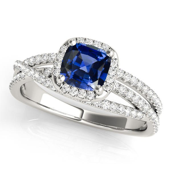 Cushion Cut Sapphire Engagement Ring with Split Shank