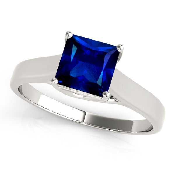 Princess Cut Sapphire Solitaire Engagement Ring White Gold