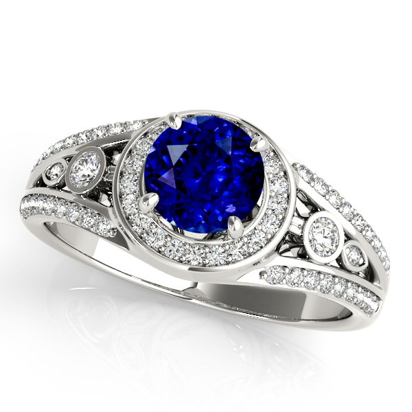 Vintage Split Shank Halo Sapphire Engagement Ring