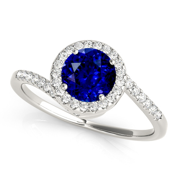 Lovely Halo Sapphire Engagement Ring Curved Bypass