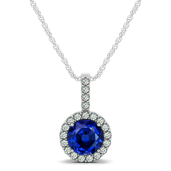 Gorgeous Round Sapphire Halo Necklace