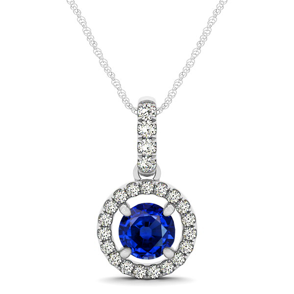 Extraordinary Floating Round Sapphire Halo Drop Necklace