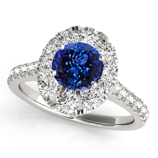 Oval Halo Round Cut Tanzanite Engagement Ring