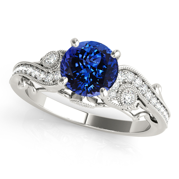 Curved Tanzanite Engagement Ring with Vintage Filigree