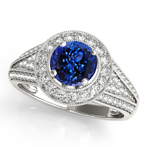 Cathedral Tanzanite Engagement Ring with Halo