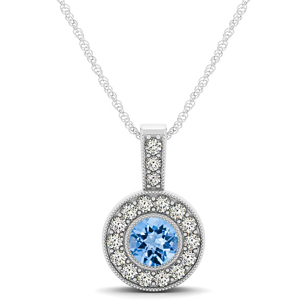 Swiss Blue AAA Round Topaz Vintage Halo Drop Necklace