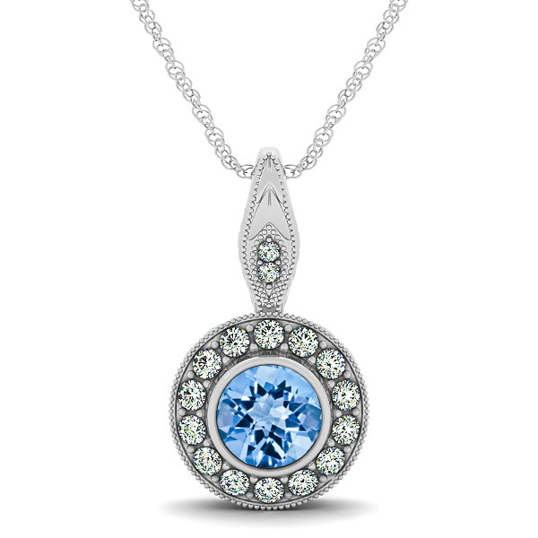 Vintage Topaz Necklace with Round Halo Circle Pendant