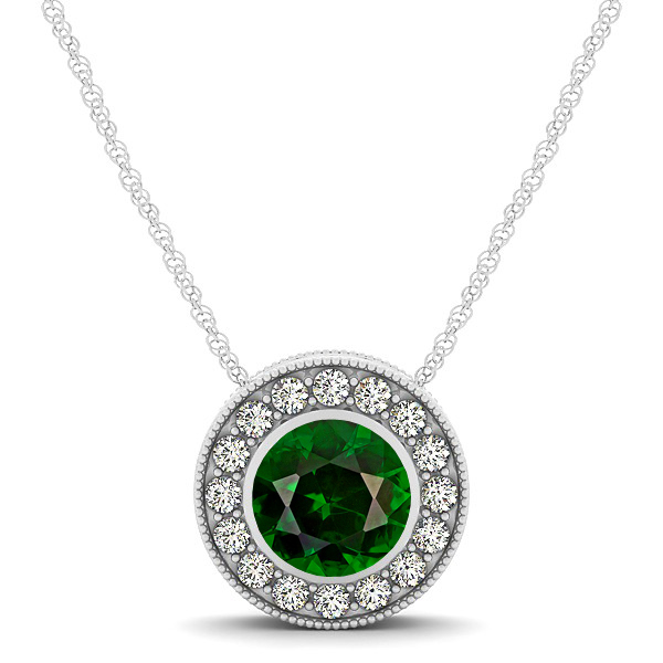 Halo Tourmaline Necklace with Round Pendant