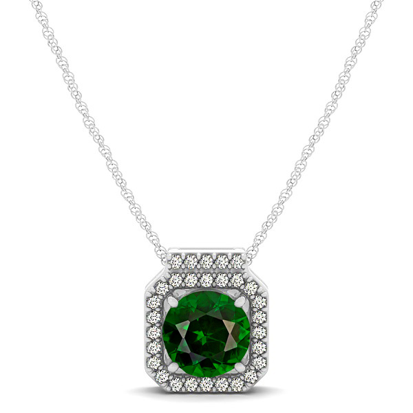 Square Halo Necklace with Round Cut Tourmaline Pendant