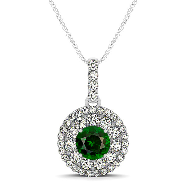Round Tourmaline Necklace with Twin Halo Pendant