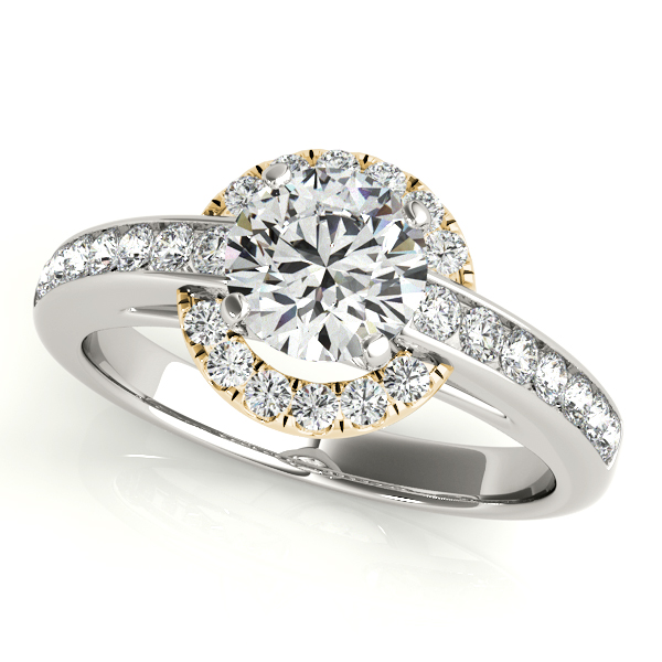 Unusual Halo Engagement Ring with Channel Set Side Stones