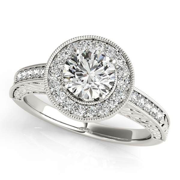 Vintage Bezel Halo Engagement Ring in Gold or Platinum