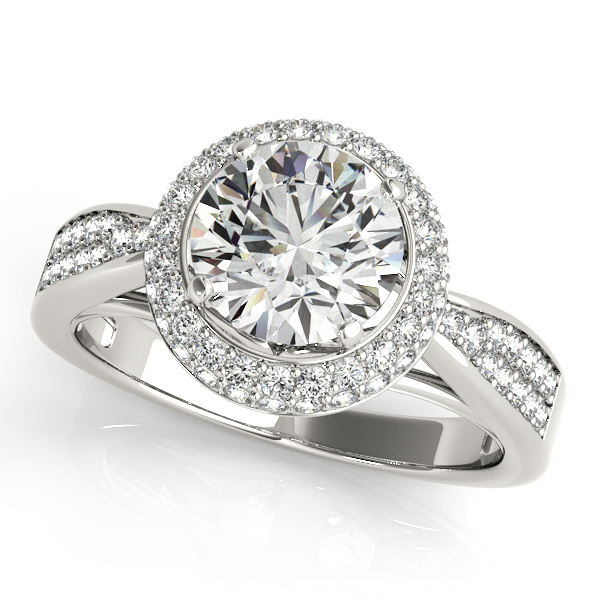 Flashy Double Halo Diamond Engagement Ring w/ Side Stones