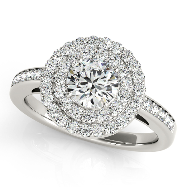 Exquisite Duet Halo Round Side Stone Engagement Ring
