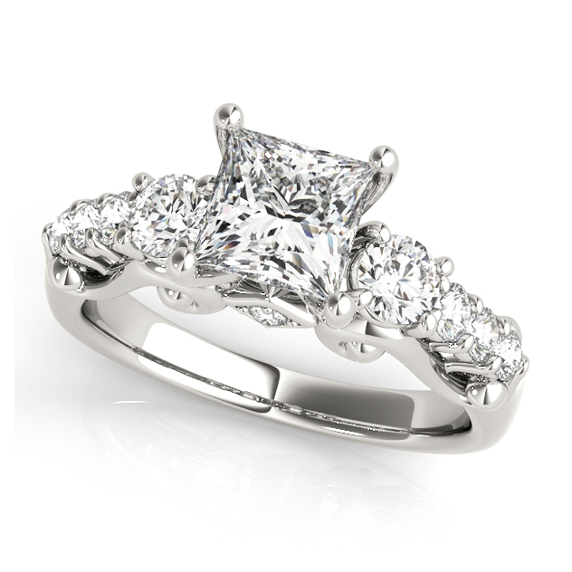Princess Cut Three Stone Engagement Ring with Round Accents [UN500-50583-E]