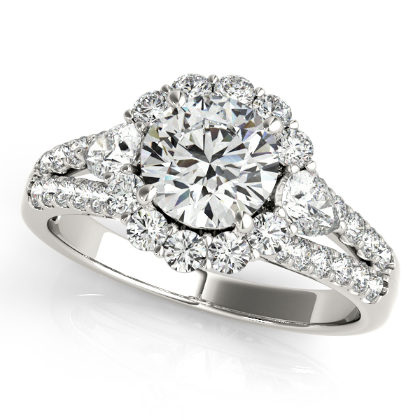 Romantic Flower Engagement Ring with Pear Shaped Diamonds