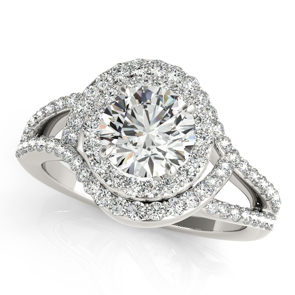 Dazzling Split Shank Round Halo Side Stone Engagement Ring [UN500-50890-E]