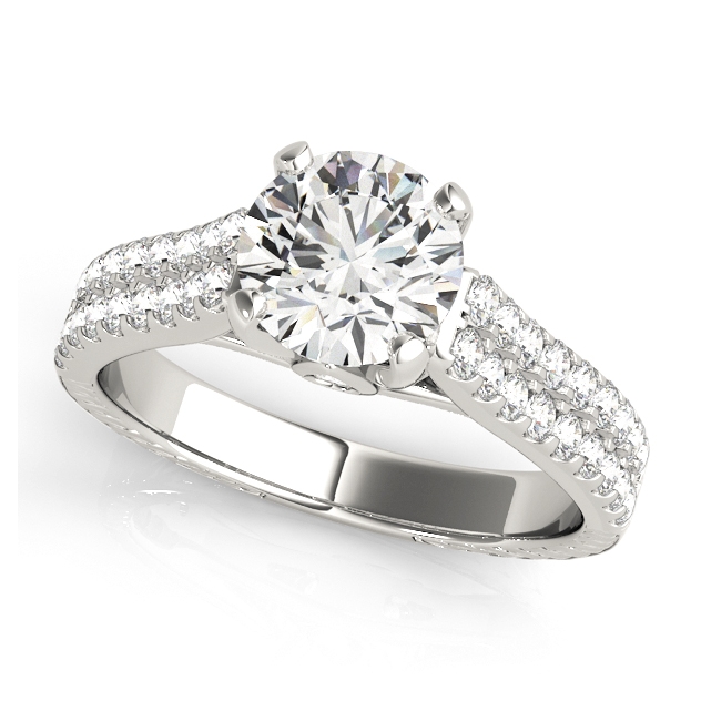 Traditional Split Shank Solitaire Side Stone Engagement Ring