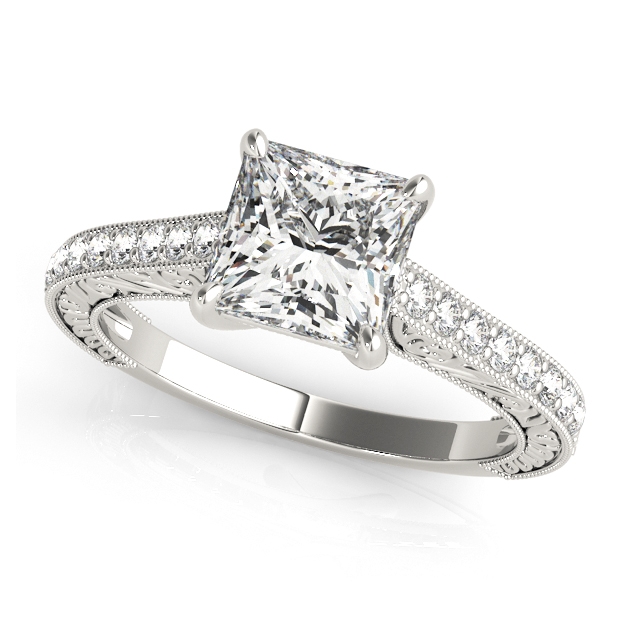 Princess Cut Solitaire Side Stone Diamond Wedding Set [UN500-50799-E]