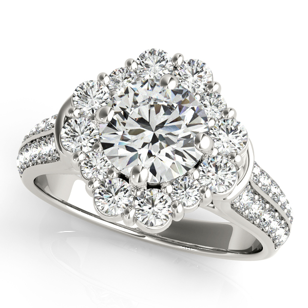 Wide Split Shank Halo Engagement Ring w/ Prong Set Diamonds