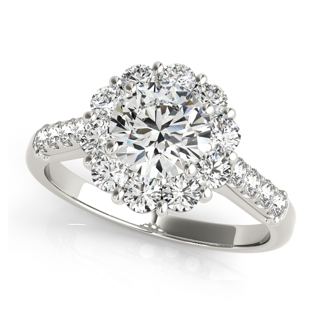 Classic Side Stone Flower Halo Engagement Ring Set For Cheap