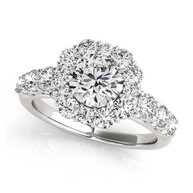 Massive 1 Carat Floral Halo Engagement Ring & Wedding Band