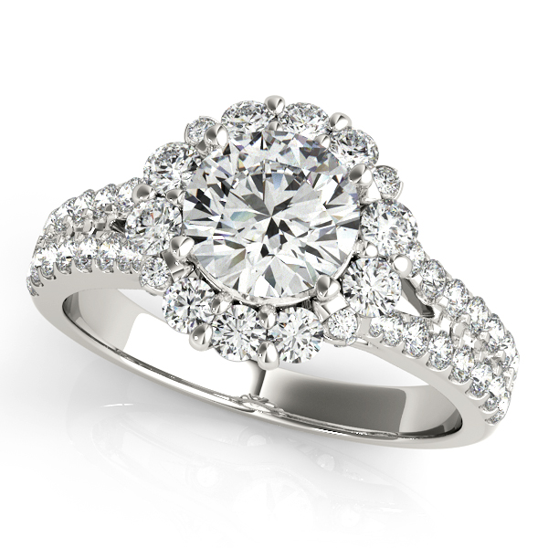 Split Shank V-Shaped Side Stone Halo Engagement Ring