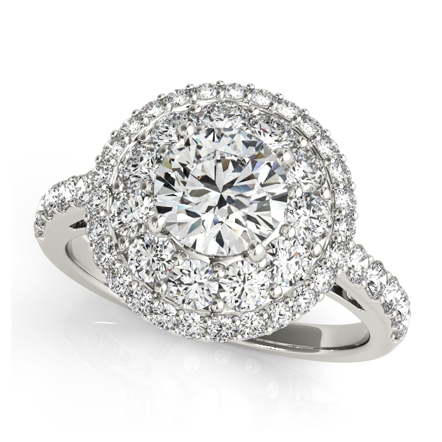 Enormous Double Halo Engagement Ring with Round Side Stones