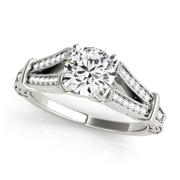 Two Row Side Stone Engagement Ring in Antique Style
