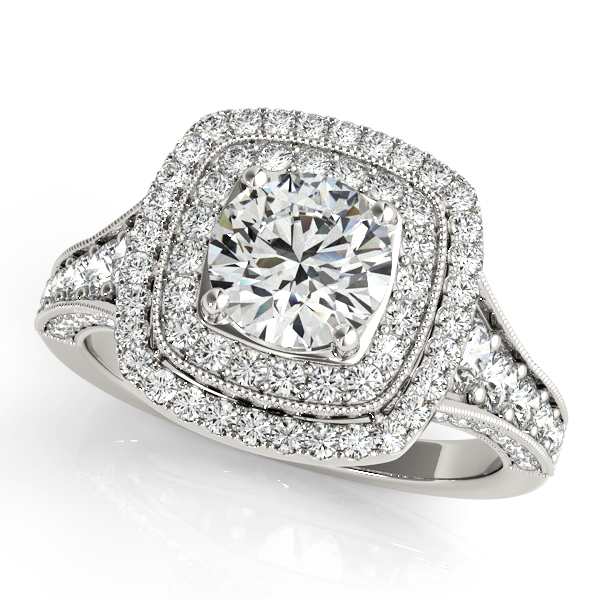 Original Double Halo Engagement Ring Set with Many Diamonds