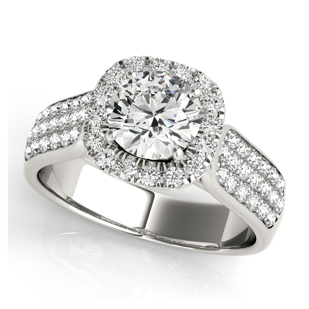 Three Row Multi-Side Stone Pave & Accent Halo Engagement Ring