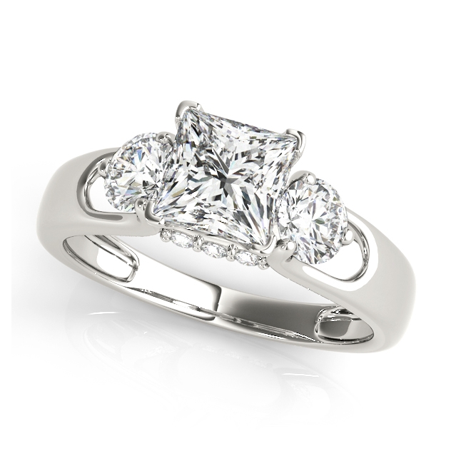 Princess Cut Three Stone Engagement Ring Round Cut Accents